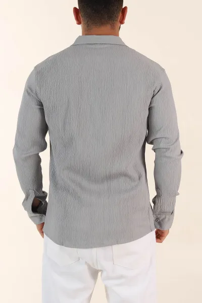 Gri Relaxed Fit Bürümcük Dokulu Uzun Kollu Erkek Gömlek 369323