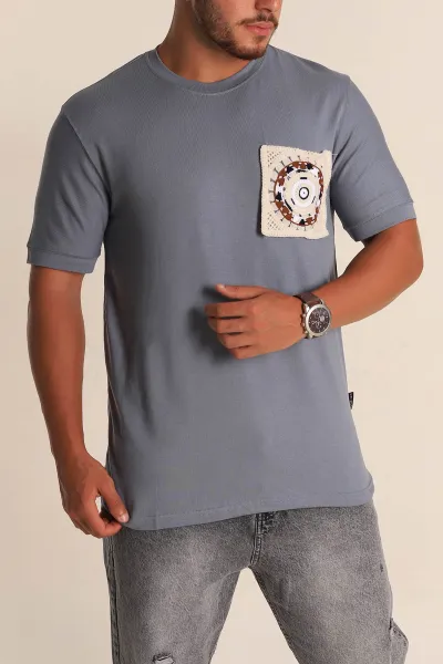 Gri Relaxed Fit Cep Detaylı Erkek Tişört 268733