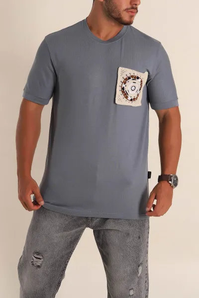 Gri Relaxed Fit Cep Detaylı Erkek Tişört 268733