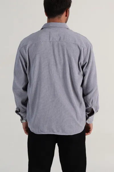 Gri Relaxed Fit Cep Detaylı Kalın Fitilli Kadife Erkek Gömlek 397932