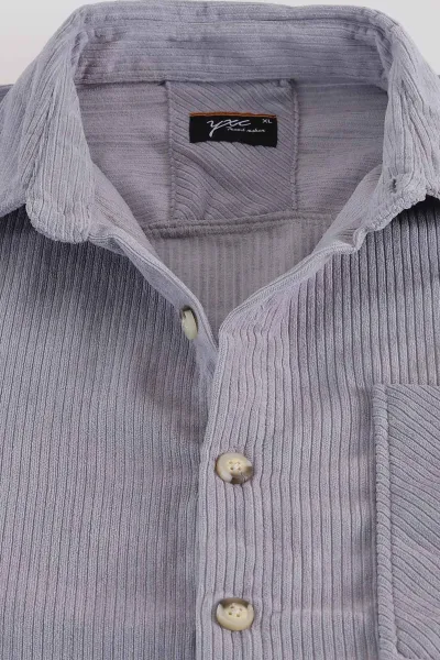 Gri Relaxed Fit Cep Detaylı Kalın Fitilli Kadife Erkek Gömlek 397932