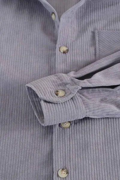 Gri Relaxed Fit Cep Detaylı Kalın Fitilli Kadife Erkek Gömlek 397932