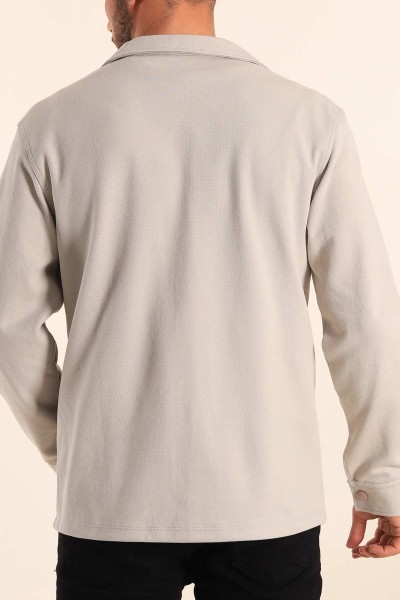 Gri Relaxed Fit Çift Cepli Çıt Çıt Düğmeli Uzun Kollu Erkek Gömlek 201336