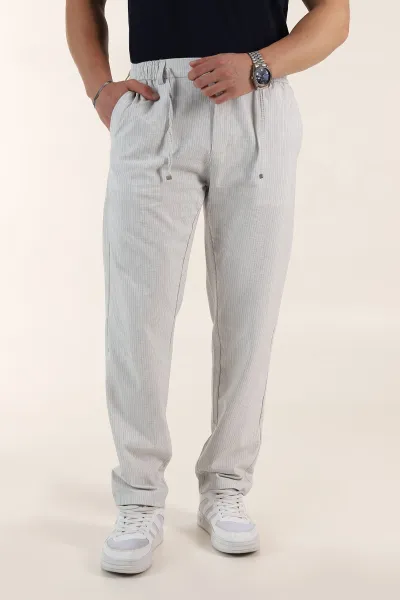 Gri Relaxed Fit Çizgili Bel Arkası Lastikli Erkek Pantolon 362595