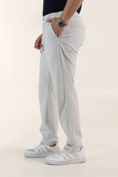 Gri Relaxed Fit Çizgili Bel Arkası Lastikli Erkek Pantolon 362595