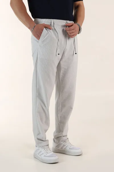 Gri Relaxed Fit Çizgili Bel Arkası Lastikli Erkek Pantolon 362595