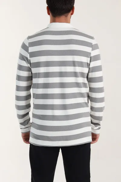 Gri Relaxed Fit Çizgili Jakarlı Kumaş Erkek Triko Sweatshirt 399593