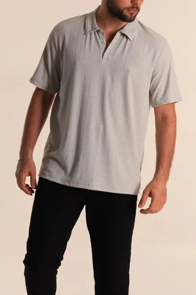 Gri Relaxed Fit Desenli Polo Yaka Erkek Tişört 279209