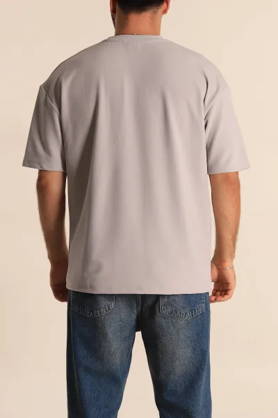 Gri Relaxed Fit Dokulu Basic Erkek Tişört 278886