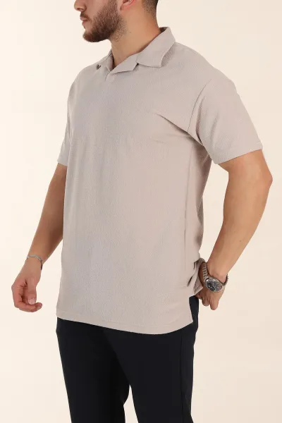 Gri Relaxed Fit Dokulu Basic Polo Yaka Erkek Tişört 367566