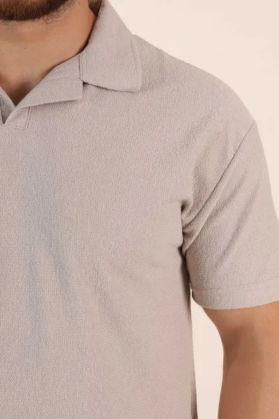 Gri Relaxed Fit Dokulu Basic Polo Yaka Erkek Tişört 367566