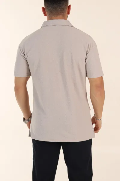 Gri Relaxed Fit Dokulu Basic Polo Yaka Erkek Tişört 367566
