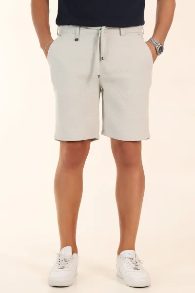 Gri Relaxed Fit Dokulu Bel Lastikli Erkek Şort 380984