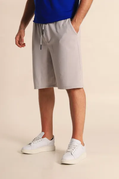 Gri Relaxed Fit Dokulu Belden Bağlamalı Erkek Şort 278908