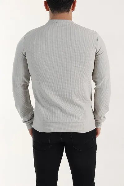 Gri Relaxed Fit Dokulu Kabartma Yazı Detaylı Erkek Sweatshirt 398555