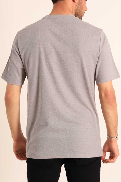 Gri Relaxed Fit Dokulu Slogan Baskılı Erkek Tişört 186774