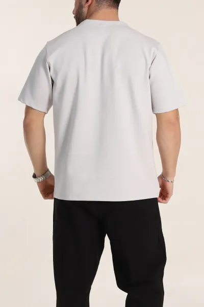 Gri Relaxed Fit Double Face Basic Erkek Tişört 348942
