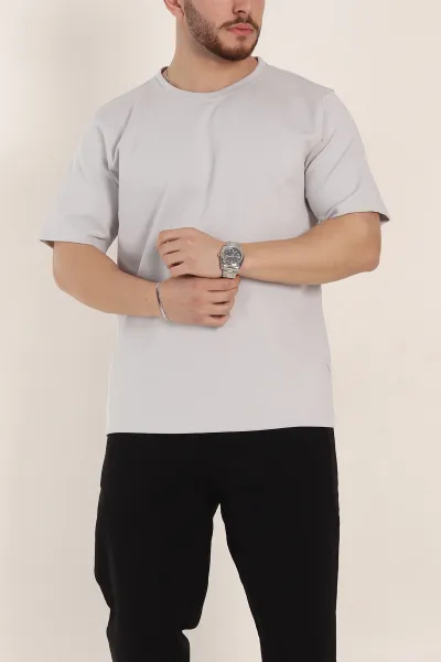 Gri Relaxed Fit Double Face Basic Erkek Tişört 348942