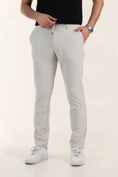 Gri Relaxed Fit Duble Kumaş Bel Lastikli Duble Paça Erkek Pantolon 362589