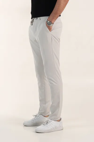 Gri Relaxed Fit Duble Kumaş Bel Lastikli Duble Paça Erkek Pantolon 362589