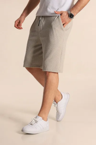 Gri Relaxed Fit Fitilli Doku Bel Lastikli Erkek Şort 272831