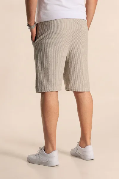Gri Relaxed Fit Fitilli Doku Bel Lastikli Erkek Şort 272831