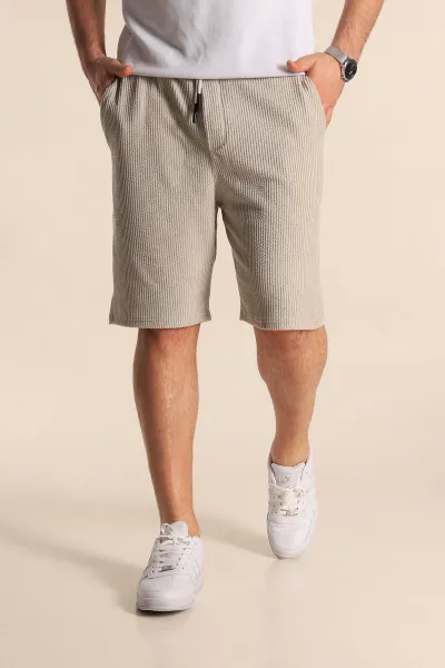 Gri Relaxed Fit Fitilli Doku Bel Lastikli Erkek Şort 272831