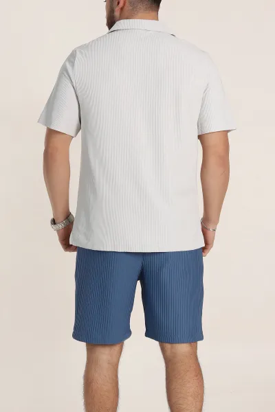 Gri Relaxed Fit Fitilli Doku Fermuarlı Polo Yaka Erkek Tişört 348149