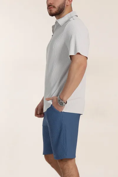 Gri Relaxed Fit Fitilli Doku Fermuarlı Polo Yaka Erkek Tişört 348149