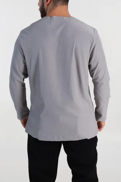 Gri Relaxed Fit Fitilli Doku Geniş Yaka Erkek Sweatshirt 300054