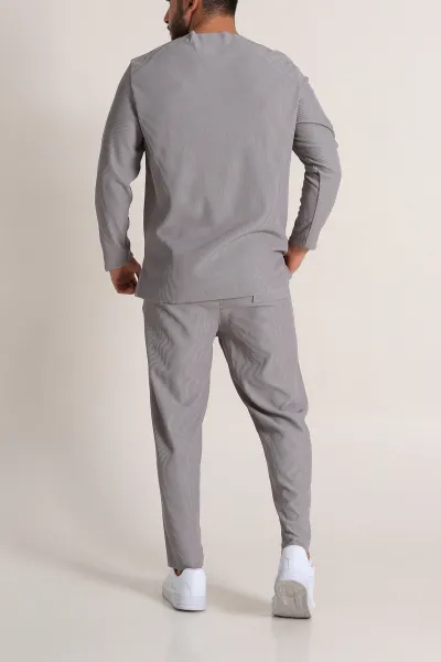 Gri Relaxed Fit Fitilli Dokulu Erkek Eşofman Takımı 300074
