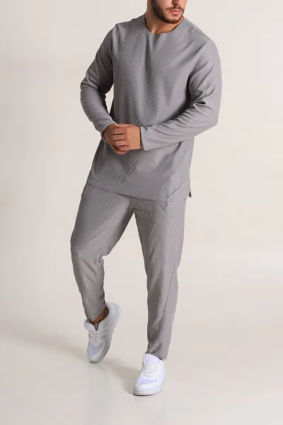 gri-relaxed-fit-fitilli-dokulu-erkek-esofman-takimi-300074