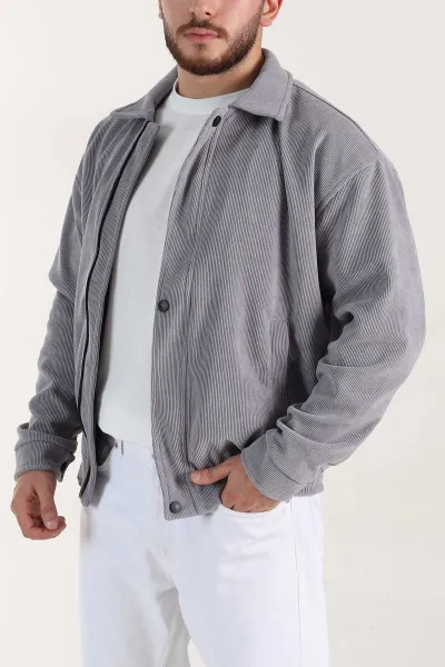 Gri Relaxed Fit Fitilli Dokulu İçi Astarlı Erkek Mont 400060