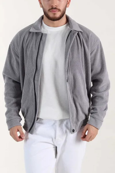 Gri Relaxed Fit Fitilli Dokulu İçi Astarlı Erkek Mont 400060