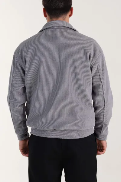 Gri Relaxed Fit Fitilli Dokulu İçi Astarlı Erkek Mont 409638