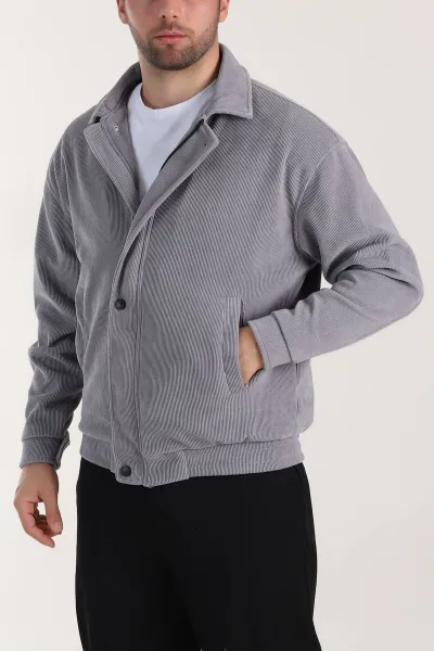 Gri Relaxed Fit Fitilli Dokulu İçi Astarlı Erkek Mont 409638