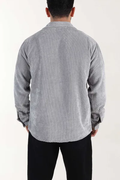 Gri Relaxed Fit Fitilli Kadife Erkek Gömlek 399751