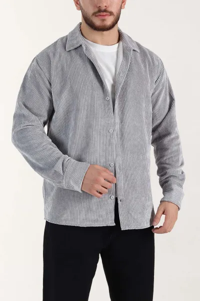 gri-relaxed-fit-fitilli-kadife-erkek-gomlek-399751