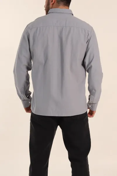 Gri Relaxed Fit Gabardin Çift Cep Detaylı Ata Yaka Erkek Gömlek 339106