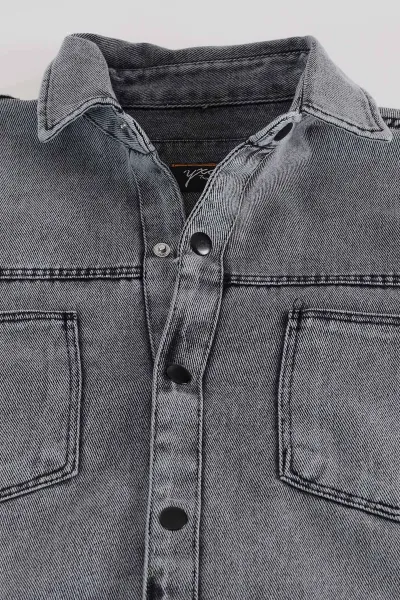 Gri Relaxed Fit Gabardin Çift Cepli Yıkamalı  Erkek Gömlek 397974