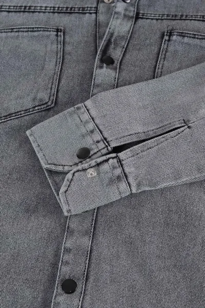 Gri Relaxed Fit Gabardin Çift Cepli Yıkamalı  Erkek Gömlek 397974