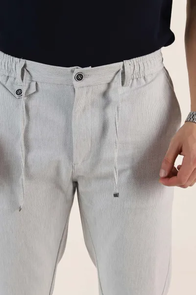 Gri Relaxed Fit Gofre Kumaş Bel Arkası Lastikli Erkek Pantolon 362585