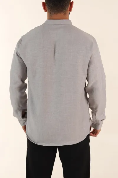 Gri Relaxed Fit Hakim Yaka Yarım Düğmeli Erkek Gömlek 369856