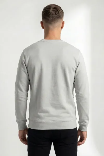 Gri Relaxed Fit İki İp Şardonsuz Basic Erkek Sweatshirt 398128