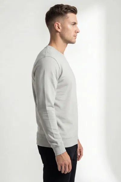 Gri Relaxed Fit İki İp Şardonsuz Basic Erkek Sweatshirt 398128