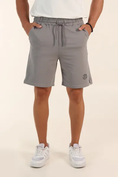 Gri Relaxed Fit İki İp Şardonsuz Kabartma Baskılı Erkek Şort 382186