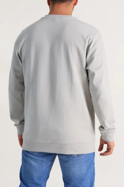 Gri Relaxed Fit İki İp Yazı Detaylı Basic Erkek Sweatshirt 299864