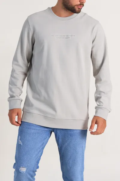 Gri Relaxed Fit İki İp Yazı Detaylı Basic Erkek Sweatshirt 299864