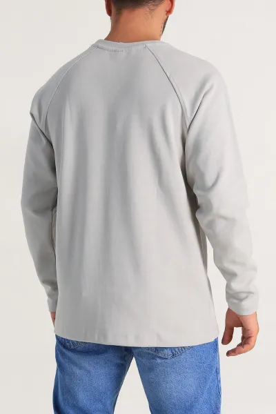 Gri Relaxed Fit İki İp Yazı Detaylı Basic Erkek Sweatshirt 299893