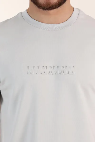 Gri Relaxed Fit Kabartma Yazı Detaylı Erkek Tişört 358507